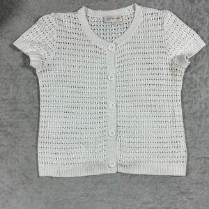 Vintage Y2K Open Knit Mesh Cardigan Size M Linen Cotton Beachy Layering